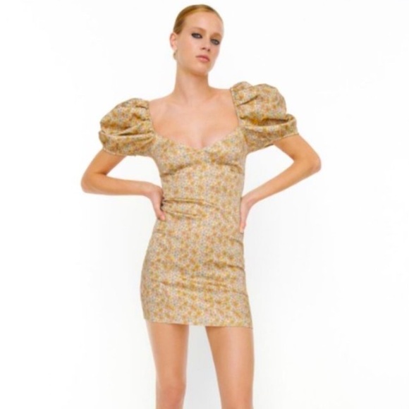 𝅺Zara satin floral puffed sleeve mini dress - Picture 1 of 16